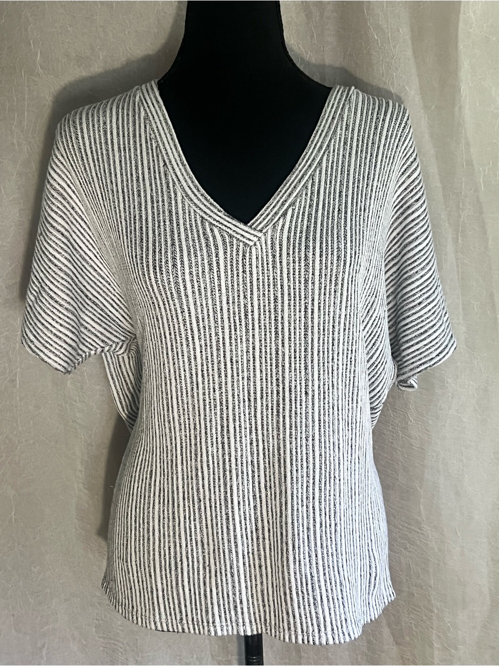 Grey & white striped short sleeve top